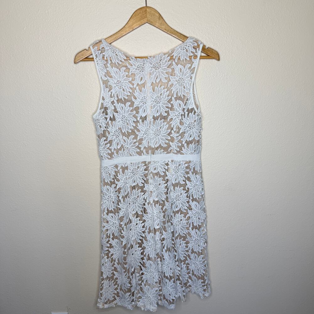 Adrianna Papell Illusion Floral Lace Fit and Flare Ivory Dress 6 - Picture 2 of 10